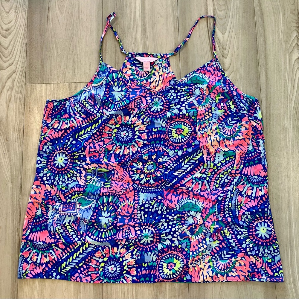 Lilly Pulitzer Vibrant Blue and Pink Camisole 100% Silk